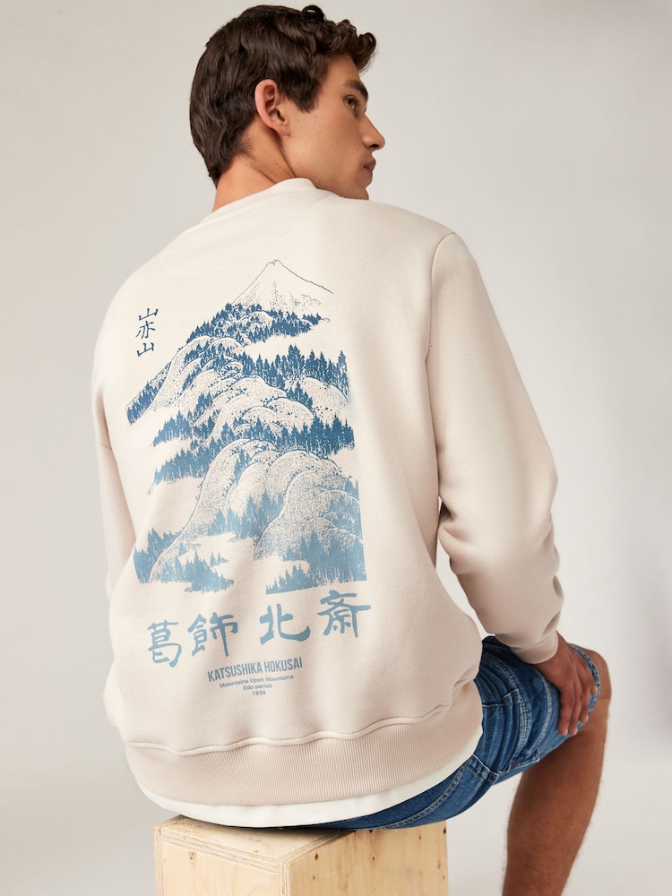 Neutral Crew Sweatshirt Hokusai Graphic License Crew Sweatshirt - Image 1 of 7