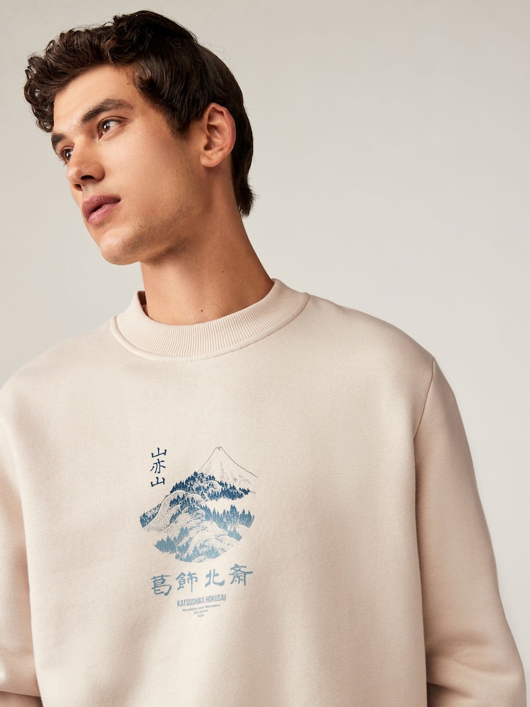 Buy Neutral Crew Sweatshirt Hokusai Graphic License Crew