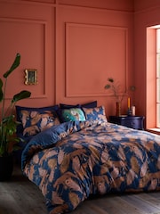 Matthew Williamson Navy Blue Peacock Leopard 100% Cotton Sateen Duvet Cover Set - Image 1 of 6