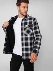 Threadbare Black 100% Cotton Check Borg Lined Shacket - Image 1 of 4