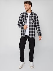Threadbare Black 100% Cotton Check Borg Lined Shacket - Image 3 of 4