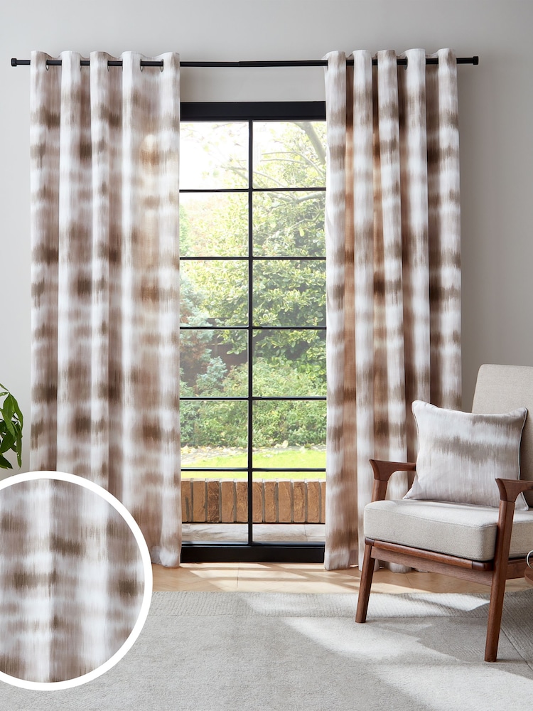 Catherine Lansfield Natural Ombre Texture Lined Eyelet Curtains - Image 1 of 6