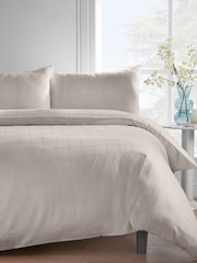 Catherine Lansfield Natural Woven Check 300 Thread Count Fitted Sheet - Image 1 of 3