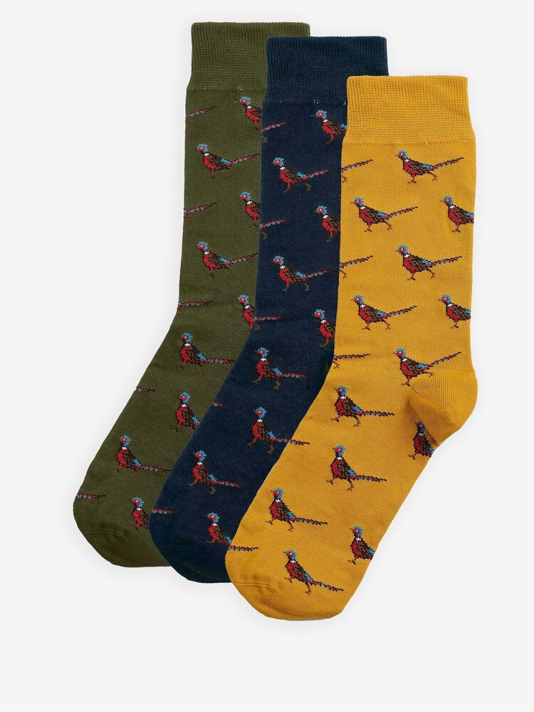 Barbour® Green Pheasant Print Gift Socks Set 3 Pack - Image 1 of 3