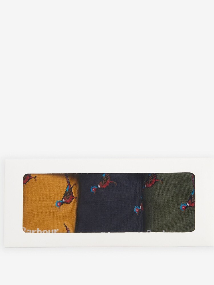Barbour® Green Pheasant Print Gift Socks Set 3 Pack - Image 2 of 3