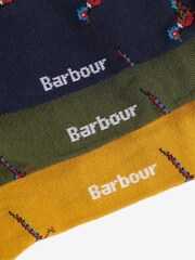 Barbour® Green Pheasant Print Gift Socks Set 3 Pack - Image 3 of 3