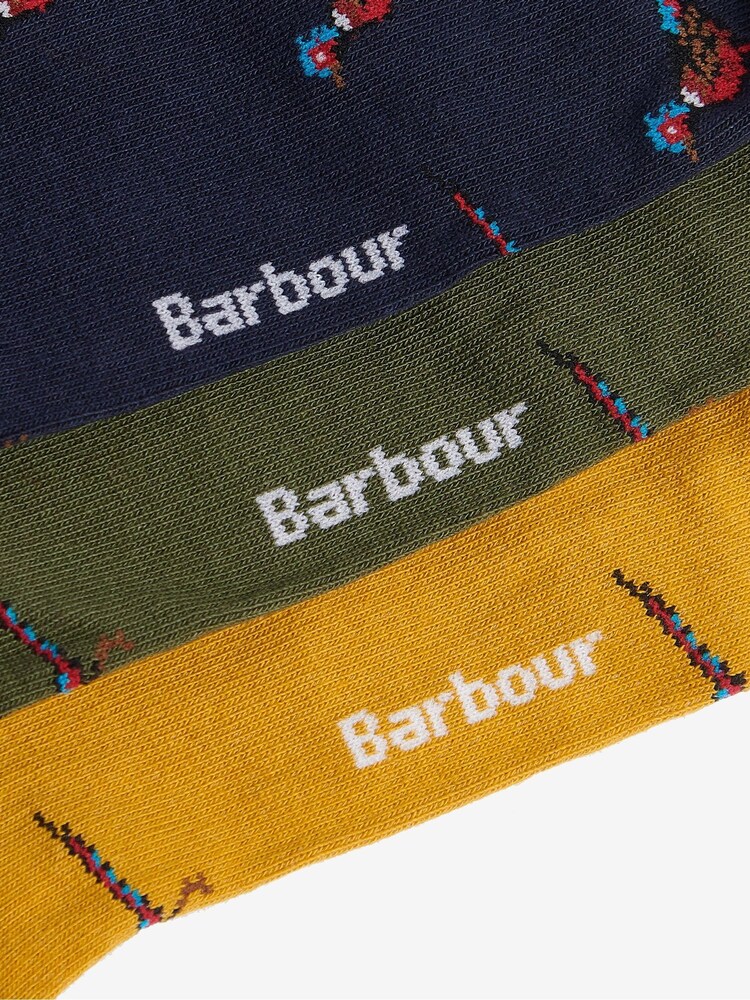 Barbour® Green Pheasant Print Gift Socks Set 3 Pack - Image 3 of 3
