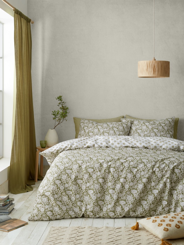 Pineapple Elephant Olive Green Tangier Floral Reversible Duvet Cover Set - Image 1 of 4