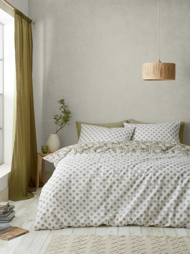 Pineapple Elephant Olive Green Tangier Floral Reversible Duvet Cover Set - Image 2 of 4