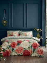RHS Green/Pink Rose Garden 100% Cotton Duvet Cover Set - Image 1 of 5