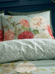 RHS Green/Pink Rose Garden 100% Cotton Duvet Cover Set - Image 3 of 5