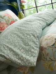 RHS Green/Pink Rose Garden 100% Cotton Duvet Cover Set - Image 4 of 5