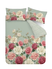 RHS Green/Pink Rose Garden 100% Cotton Duvet Cover Set - Image 5 of 5