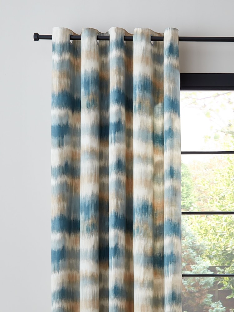 Catherine Lansfield Teal Ombre Texture Lined Eyelet Curtains - Image 1 of 5
