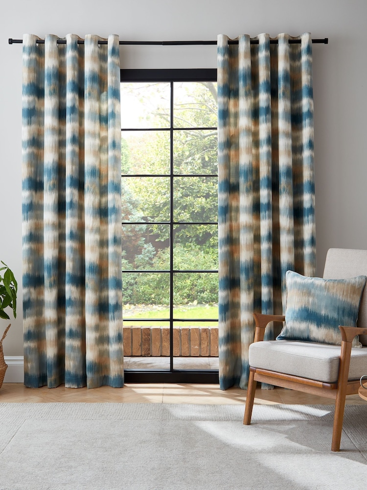 Catherine Lansfield Teal Ombre Texture Lined Eyelet Curtains - Image 2 of 5