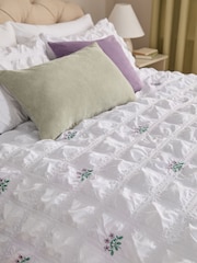 White Floral Embroidered Seersucker Duvet Cover and Pillowcase Set - Image 2 of 3