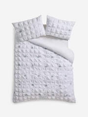 White Floral Embroidered Seersucker Duvet Cover and Pillowcase Set - Image 3 of 3