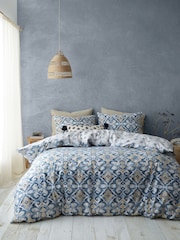 Pineapple Elephant Indigo Blue Inara Ikat Reversible Duvet Cover Set - Image 1 of 4