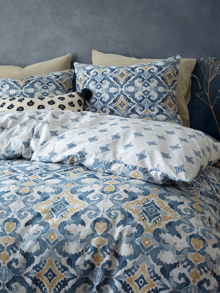 Pineapple Elephant Indigo Blue Inara Ikat Reversible Duvet Cover Set - Image 4 of 4