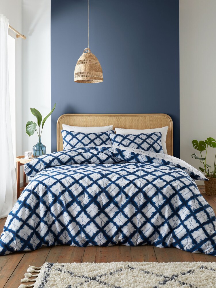 Catherine Lansfield Navy Blue Shibori Tie Dye Reversible Duvet Cover Set - Image 1 of 4