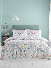 Catherine Lansfield White/Green Emilia Floral Reversible Duvet Cover Set - Image 1 of 5