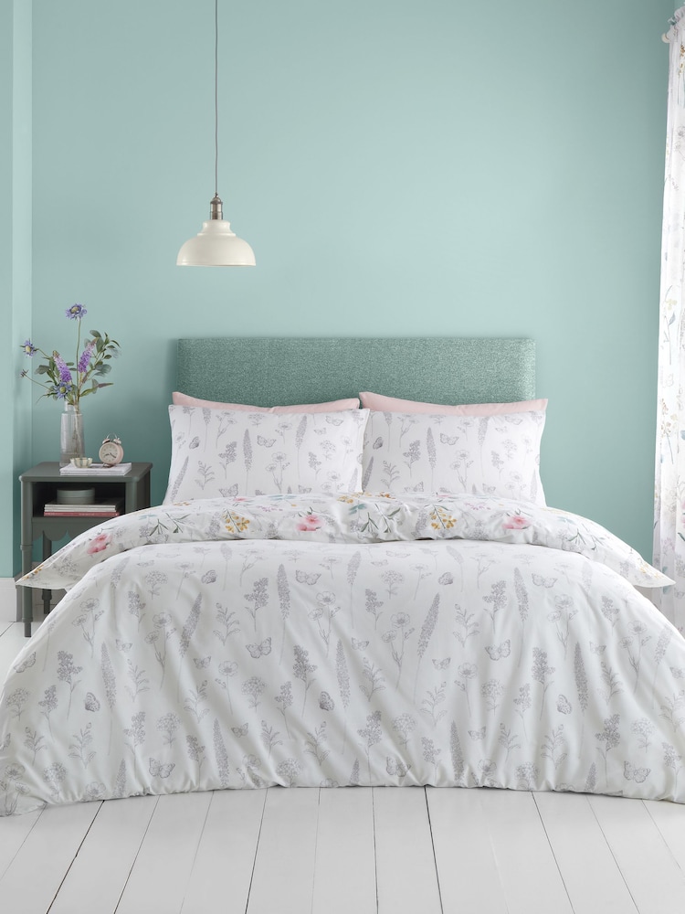 Catherine Lansfield White/Green Emilia Floral Reversible Duvet Cover Set - Image 2 of 5