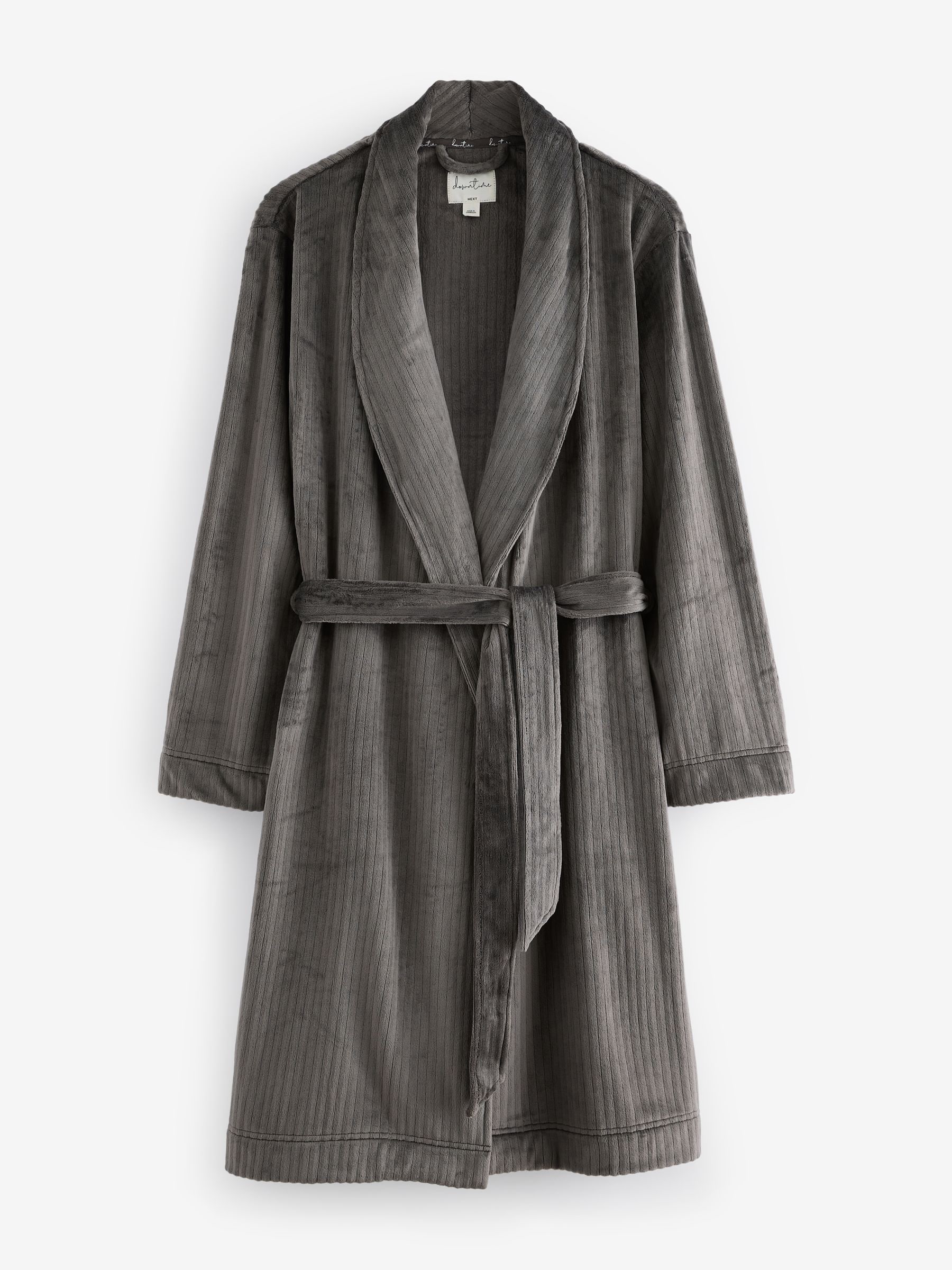 Next Charcoal Grey Supersoft Ribbed Dressing Gown