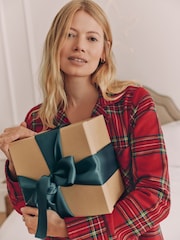Red Check Womens 100% Cotton Matching Family Christmas Flannel Night Shirt - Image 5 of 5