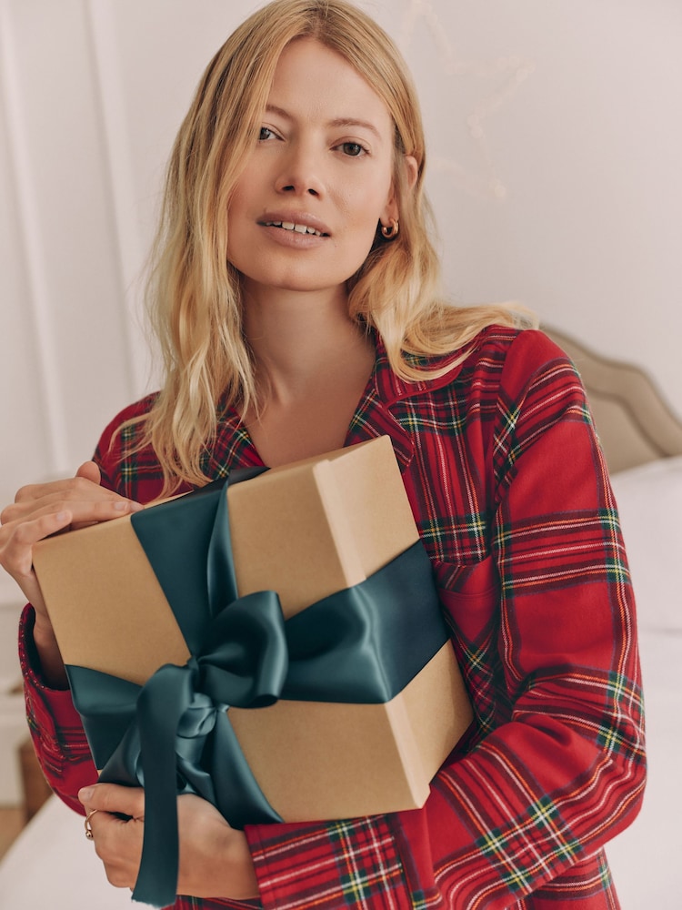 Red Check Womens 100% Cotton Matching Family Christmas Flannel Night Shirt - Image 5 of 5