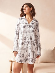 Ecru Reindeer Matching Family Womens 100% Cotton Christmas Flannel Night Shirt - Image 1 of 7