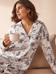 Ecru Reindeer Matching Family Womens 100% Cotton Christmas Flannel Night Shirt - Image 3 of 7