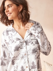 Ecru Reindeer Matching Family Womens 100% Cotton Christmas Flannel Night Shirt - Image 4 of 7