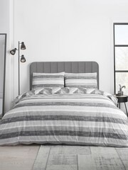 Catherine Lansfield Charcoal Grey Kamari Stripe Reversible Duvet Cover Set - Image 2 of 4
