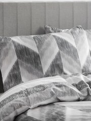 Catherine Lansfield Charcoal Grey Kamari Stripe Reversible Duvet Cover Set - Image 3 of 4