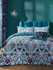 Catherine Lansfield Teal Blue Mya Tropical Floral Reversible Duvet Cover Set - Image 1 of 4