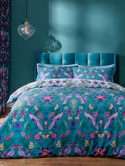 Catherine Lansfield Teal Blue Mya Tropical Floral Reversible Duvet Cover Set - Image 2 of 4