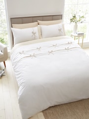 Catherine Lansfield White Milo Bow Duvet Cover Set - Image 1 of 4