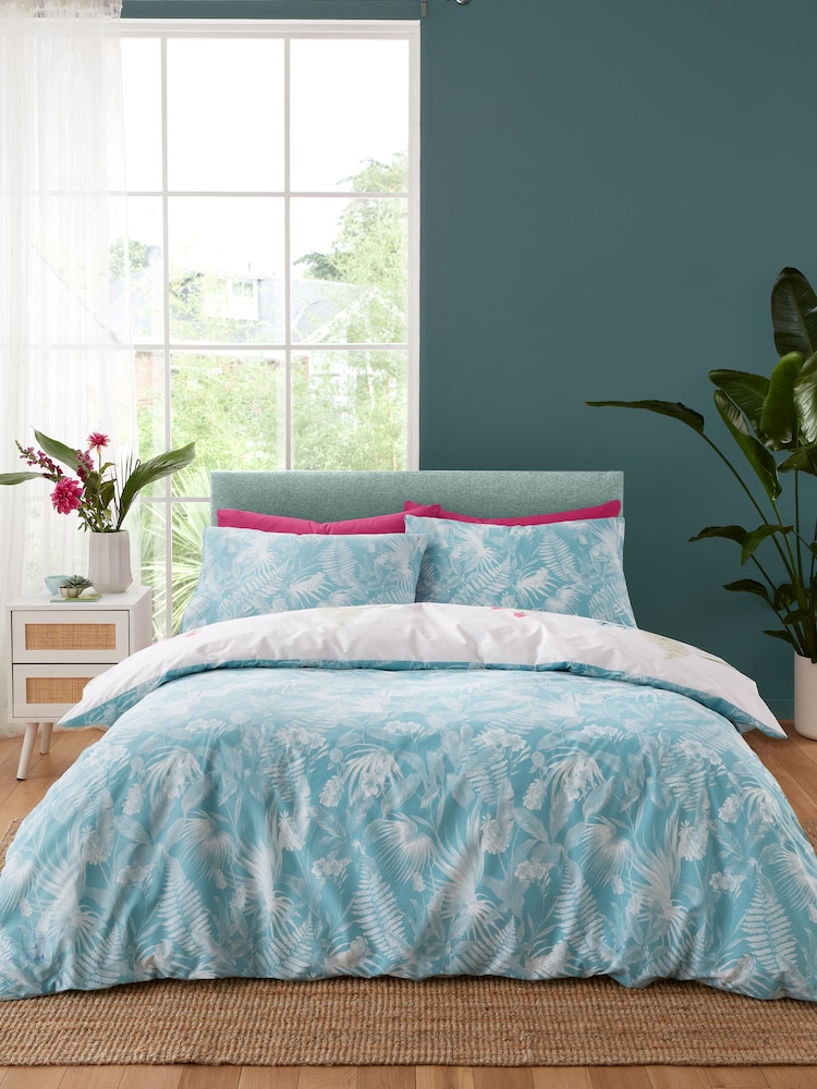 Catherine Lansfield Green Aruba Tropical Floral Reversible Duvet Cover Set - Image 2 of 4