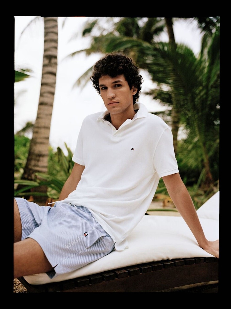 Tommy Hilfiger White Medium Stripe Drawstring Swim Shorts - Image 1 of 5 Tommy Hilfiger White Medium Stripe Drawstring Swim Shorts - Image 1 of 5
