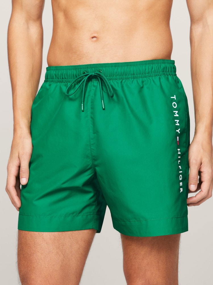 Tommy Hilfiger Green Medium Logo Drawstring Swim Shorts - Image 1 of 4 Tommy Hilfiger Green Medium Logo Drawstring Swim Shorts - Image 1 of 4