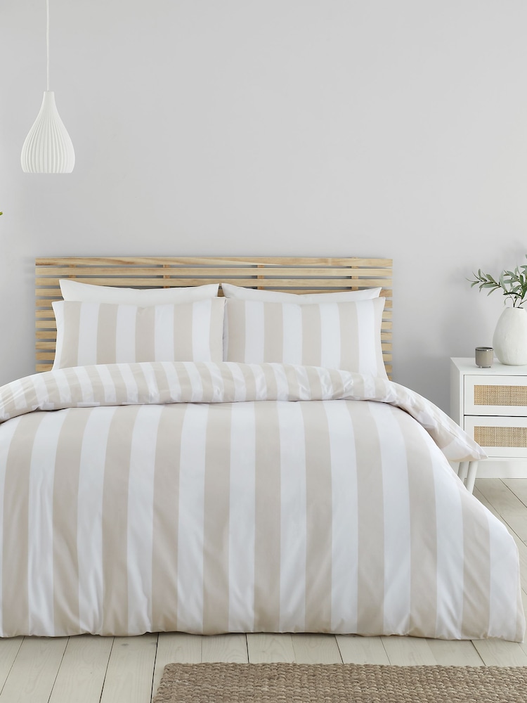 Catherine Lansfield Natural Cove Stripe Reversible Duvet Cover Set - Image 1 of 4