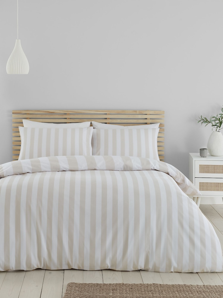 Catherine Lansfield Natural Cove Stripe Reversible Duvet Cover Set - Image 2 of 4