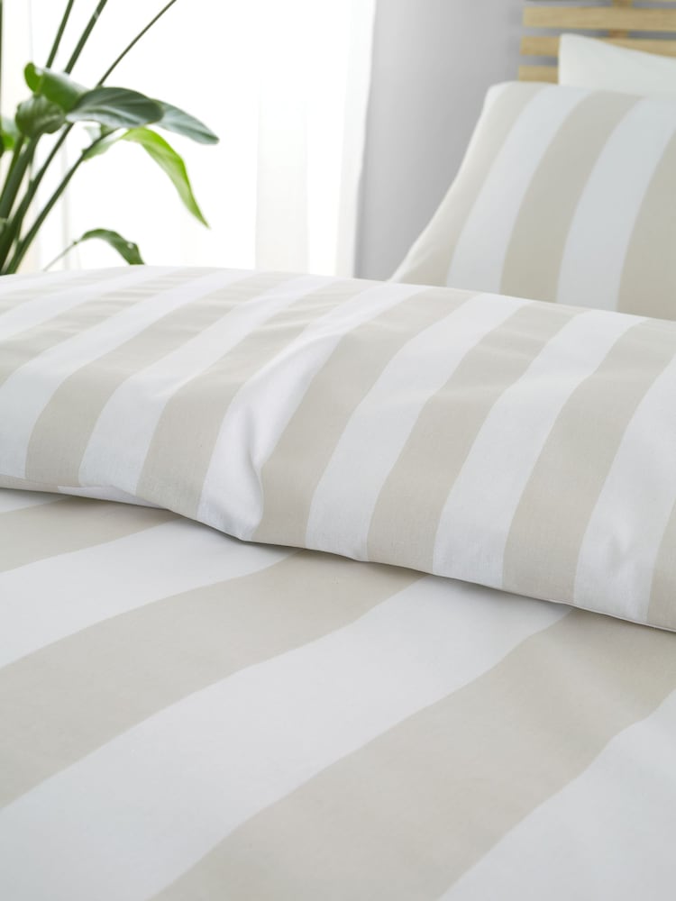 Catherine Lansfield Natural Cove Stripe Reversible Duvet Cover Set - Image 4 of 4