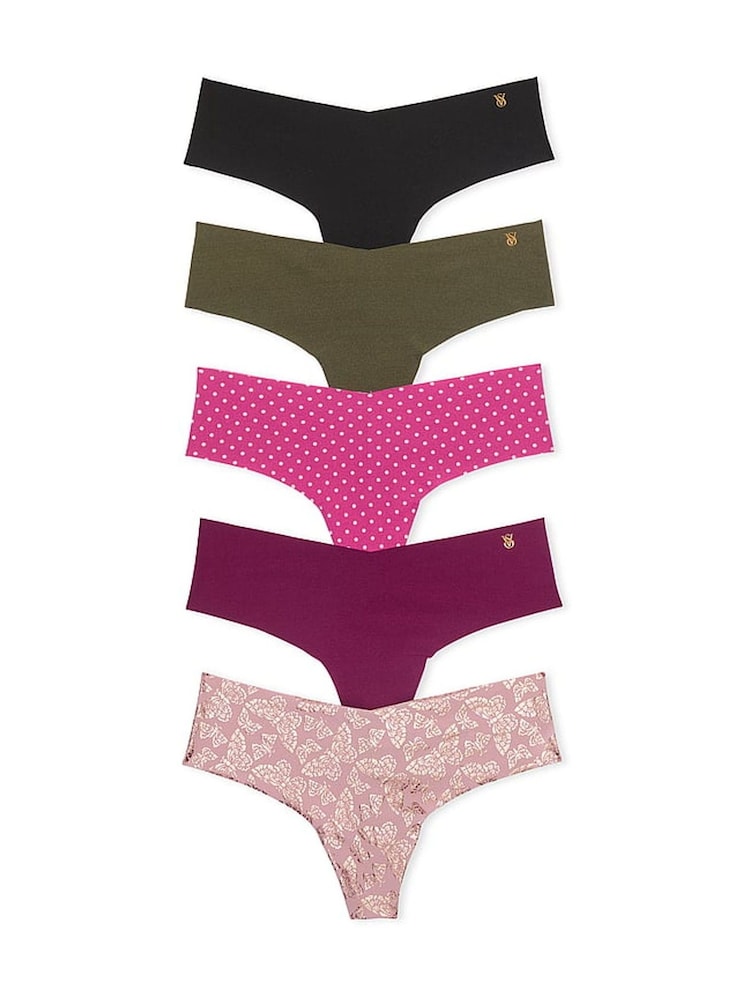 Victoria's Secret Black/Green/Pink Thong 5 Pack Knickers - Image 1 of 3