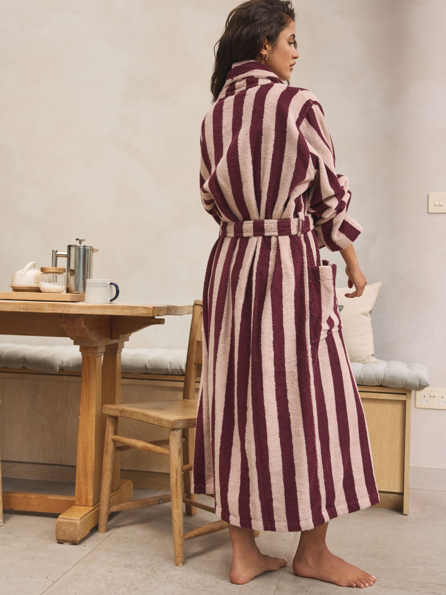 Striped towelling dressing gown hotsell