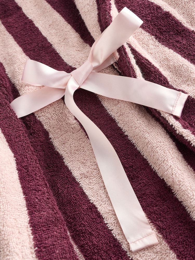 Pink/Berry Red Stripe 100% Cotton Towelling Dressing Gown - Image 7 of 9