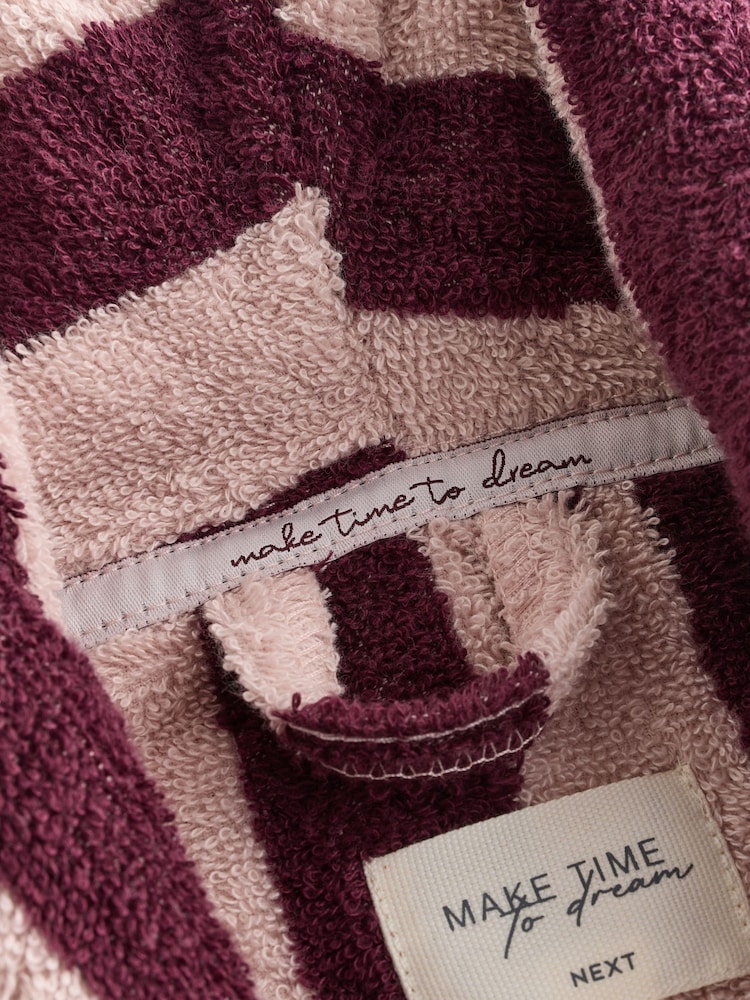 Pink/Berry Red Stripe 100% Cotton Towelling Dressing Gown - Image 8 of 9