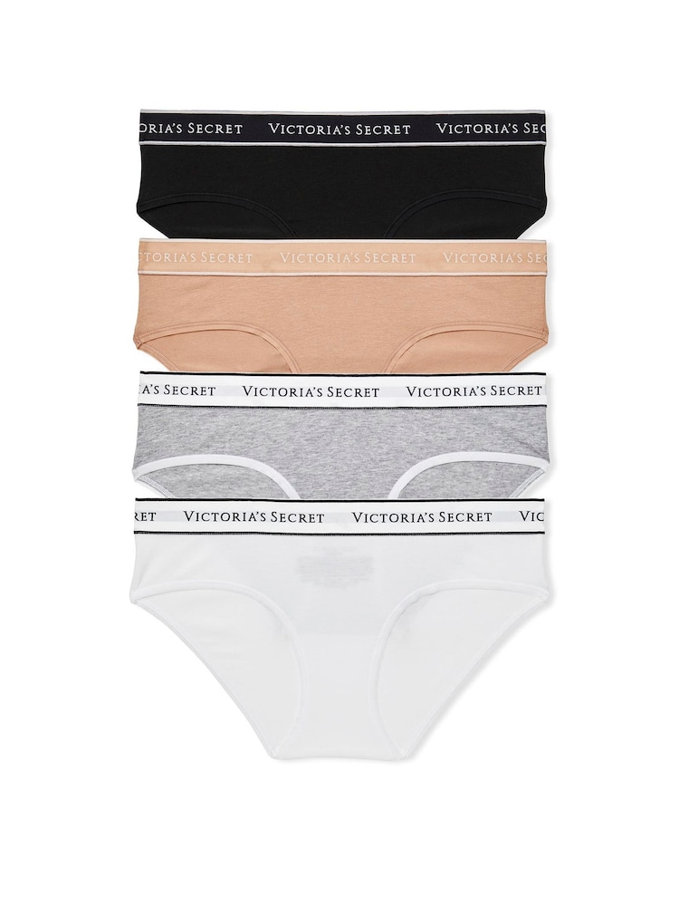 Victoria's Secret BlackWhiteGreyNude Hipster Logo 4 Pack Knickers - Image 1 of 3 Victoria's Secret BlackWhiteGreyNude Hipster Logo 4 Pack Knickers - Image 1 of 3