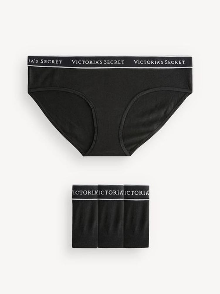 Victoria's Secret Black Hipster Logo 4 Pack Knickers - Image 1 of 5 Victoria's Secret Black Hipster Logo 4 Pack Knickers - Image 1 of 5