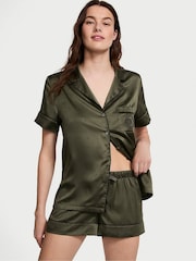 Victoria's Secret Green Logo Dot Satin Short Pyjama Set - Image 1 of 3
